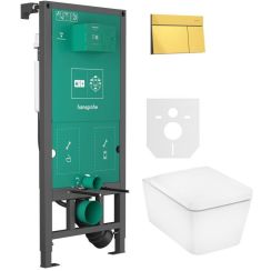 Set WC-Becken mit Absenkautomatik-Sitz Hansgrohe EluPura Q 60293450, Betätigungsplatte Hansgrohe Element E 66003990, 01022180