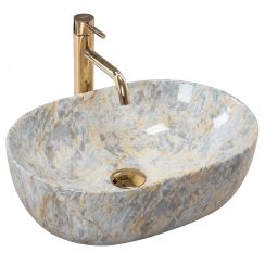 Rea Amelia Waschbecken 48x34.5 cm oval Aufsatzwaschbecken grauer Stein REA-U0625
