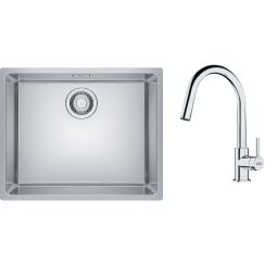 Set Edelstahlspüle Franke Maris 122.0543.996, Küchenarmatur Franke Lina 115.0693.229