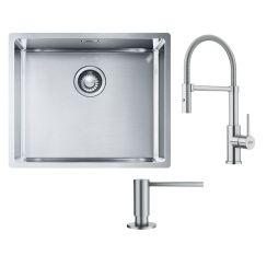 Set Edelstahlspüle Franke Box 127.0453.656, Küchenarmatur Franke Smart Glenda 115.0747.475, 112.0717.084