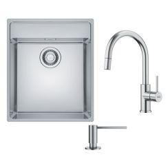 Set Edelstahlspüle Franke Maris 127.0544.021, Küchenarmatur Franke Smart Glenda 115.0747.474, 112.0717.084