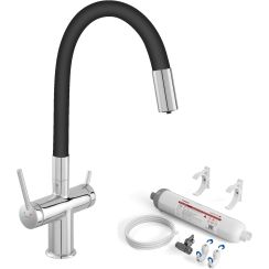 Set Küchenarmatur für Wasserfilter Ferro Filtrata BFT41B, Untertisch-Filtersystem mit Filtereinsätzen Ferro Filtrata FFT4-ACAG-SET