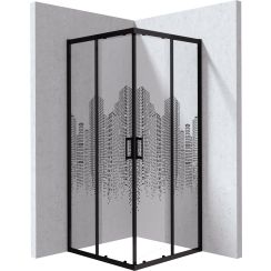 Deante Funkia Evo Duschkabine 80x80 cm quadratisch schwarz Matte/Glas mit Muster KYCND88P