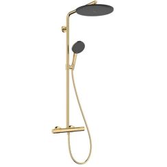 Hansgrohe Raindance Alive S Duschset Wandmontage mit Thermostat mit Kopfbrause gold 24594990