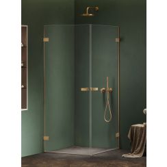 New Trendy Oxia Gold Brushed Duschkabine 90x90 cm gold gebürstet/durchsichtiges Glas AXJ-0602