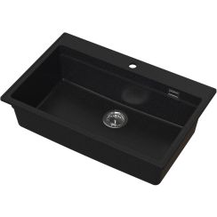 Ruvetti Absol 80 Granitspüle mit Abtropfeinsatz 76x50 cm schwarz 3001AB_BC80_W