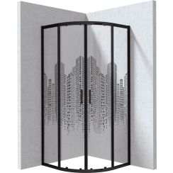 Deante Funkia Evo Duschkabine 90x90 cm halbrund schwarz Matte/Glas mit Muster KYPND99P