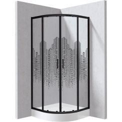 Deante Funkia Evo Duschkabinen-Set mit Duschwanne 80x80 cm halbrund schwarz Matte/Glas mit Muster KYPZND88P