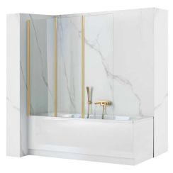 Rea Agat Badewannenabtrennung 120 cm dreiteilig kupfer gebürstet/durchsichtiges Glas REA-W2501