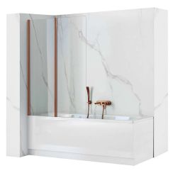 Rea Agat Badewannenabtrennung 80 cm zweigeteilt kupfer gebürstet/durchsichtiges Glas REA-W5696