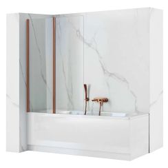 Rea Agat Badewannenabtrennung 100 cm zweigeteilt kupfer gebürstet/durchsichtiges Glas REA-W5698