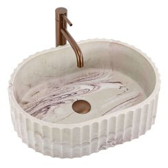 Rea Margaret Waschbecken 50x35.5 cm oval Aufsatzwaschbecken grauer Stein-braun/beige matte REA-U3522
