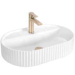Rea Marcela Waschbecken 60x37 cm oval Aufsatzwaschbecken weiß glanz REA-U4002