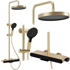Rea Farel Duschset Wandmontage mit Kopfbrause gold REA-P0355