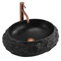 Rea Mika Waschbecken 50x38 cm oval Aufsatzwaschbecken schwarz-grauer Stein matte REA-U4333