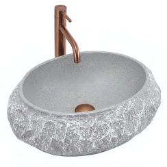 Rea Mika Waschbecken 50x38 cm oval Aufsatzwaschbecken grauer Stein-braun/beige matte REA-U0633