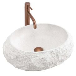 Rea Mika Waschbecken 50x38 cm oval Aufsatzwaschbecken weiß-grauer Stein matte REA-U7350