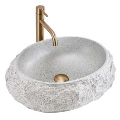Rea Mika Waschbecken 50x38 cm oval Aufsatzwaschbecken grauer Stein-braun/beige matte REA-U4332