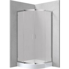 Deante Funkia Duschkabinen-Set mit Duschwanne 90x90 cm halbrund chrom Glanz/durchsichtiges Glas KYPZ651K