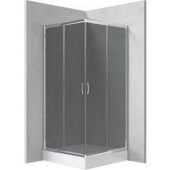 Deante Funkia Duschkabinen-Set mit Duschwanne 80x80 cm quadratisch chrom Glanz/graues Glas KYCZ442K