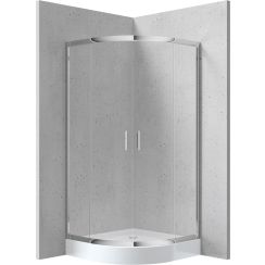 Deante Funkia Duschkabinen-Set mit Duschwanne 80x80 cm halbrund chrom Glanz/durchsichtiges Glas KYPZ052K