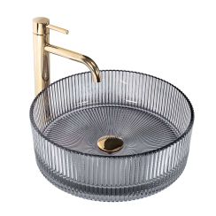 Rea Ingrid Waschbecken 36x36 cm rund Aufsatzwaschbecken grauer Stein glanz REA-U8524