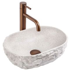 Rea Evora Waschbecken 37.5x25.5 cm oval Aufsatzwaschbecken grauer Stein-braun/beige matte REA-U3225