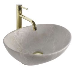 Rea Sofia Waschbecken 41x34.5 cm oval Aufsatzwaschbecken grauer Stein-braun/beige matte REA-U6360