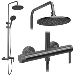 Rea Rivo Duschset Wandmontage mit Kopfbrause graphit REA-P9497