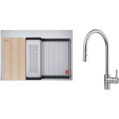 Set Edelstahlspüle Franke Box 127.0749.858, Küchenarmatur Franke Eos 115.0590.045