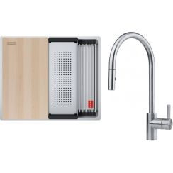 Set Edelstahlspüle Franke Box 127.0749.858, Küchenarmatur Franke Eos 115.0590.045