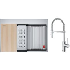Set Edelstahlspüle Franke Box 127.0749.857, Küchenarmatur Franke Smart Glenda 115.0747.475