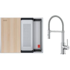 Set Edelstahlspüle Franke Box 127.0749.858, Küchenarmatur Franke Smart Glenda 115.0747.475