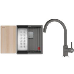 Set Granitspüle Franke Kanon 125.0749.648, Küchenarmatur Franke Lina 115.0626.022