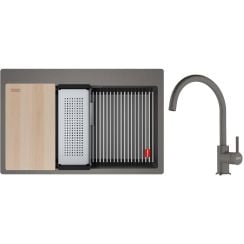 Set Granitspüle Franke Kanon 114.0749.638, Küchenarmatur Franke Lina 115.0626.022