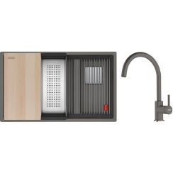 Set Granitspüle Franke Kanon 125.0749.678, Küchenarmatur Franke Lina 115.0626.022