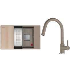 Set Granitspüle Franke Kanon 125.0749.667, Küchenarmatur Franke Lina 115.0626.084
