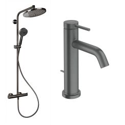 Hansgrohe Crometta Badezimmer-Set Wandmontage mit Thermostat mit Kopfbrause || 88002387
