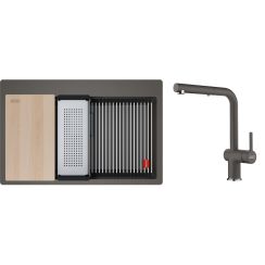 Set Granitspüle Franke Kanon 114.0749.643, Küchenarmatur Franke Active L Pull-Out Spray 115.0721.464