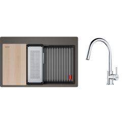 Set Granitspüle Franke Kanon 114.0749.639, Küchenarmatur Franke Lina 115.0693.229