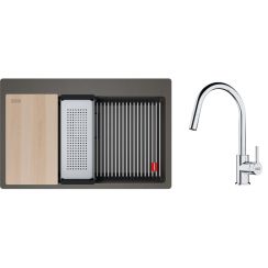 Set Granitspüle Franke Kanon 114.0749.643, Küchenarmatur Franke Lina 115.0693.229