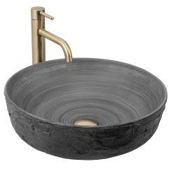 Rea Babilon Waschbecken 42x42 cm rund Aufsatzwaschbecken grauer Stein matte REA-U5417