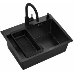 Ruvetti Look Waschbecken mit Wasserhahn und Zubehör schwarz/schwarz LP_LOOK60-5200-PVDBL-S