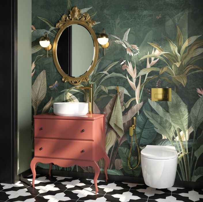 Retro-Bad mit floralen Akzenten